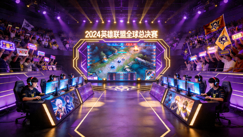 电子竞技比赛现场盛况 - 英雄联盟全球总决赛舞台